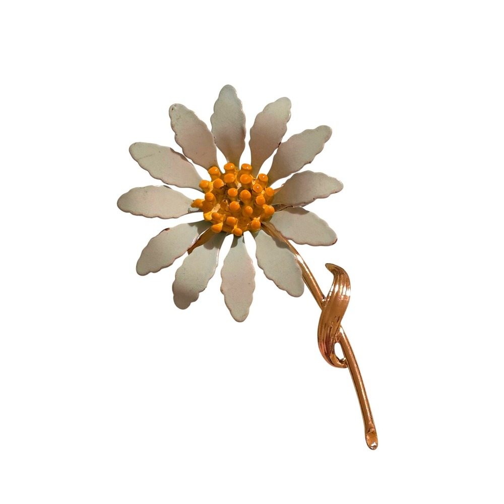 Vintage Robin's Egg Blue Enamel Daisy Brooch Gold Tone Mid-Century Floral Pin